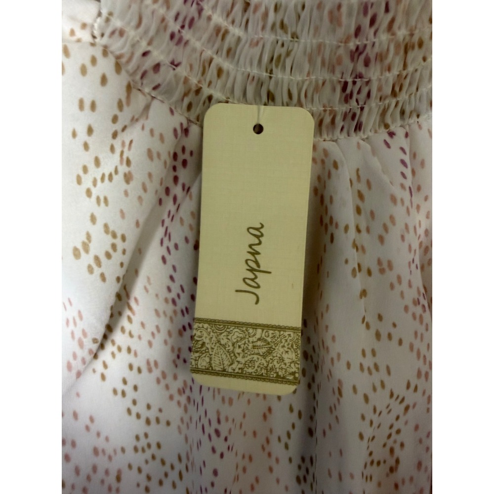 Japna Women Small Boho Smocked Peplum Top Mock Neck Dotted Print NWT - Picture 3 of 6